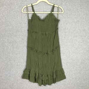 Jessica Simpson Dress Womens Medium‎ Green Smocked Ruffle Tiered Cottage Skater